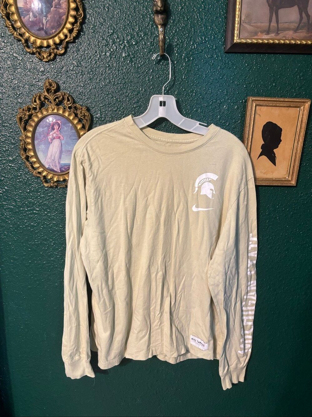 Mens Nike Campus Long Sleeve Size Medium Michigan State Light Green